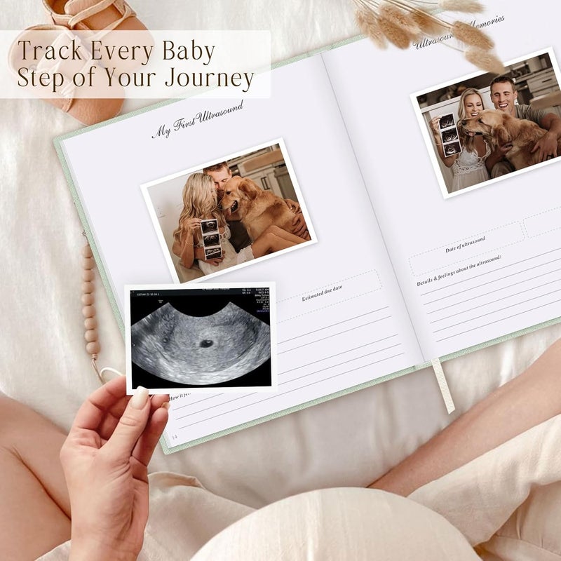 Lanpn My Pregnancy Journal Memory Book for First Time Mom, 156 Page Pregnant Announcement Must Have Planner Scrapbook, Pregnancy Tracking Diary Mom to Be Keepsake Gift for Expecting Parent Sage Green - Image 4